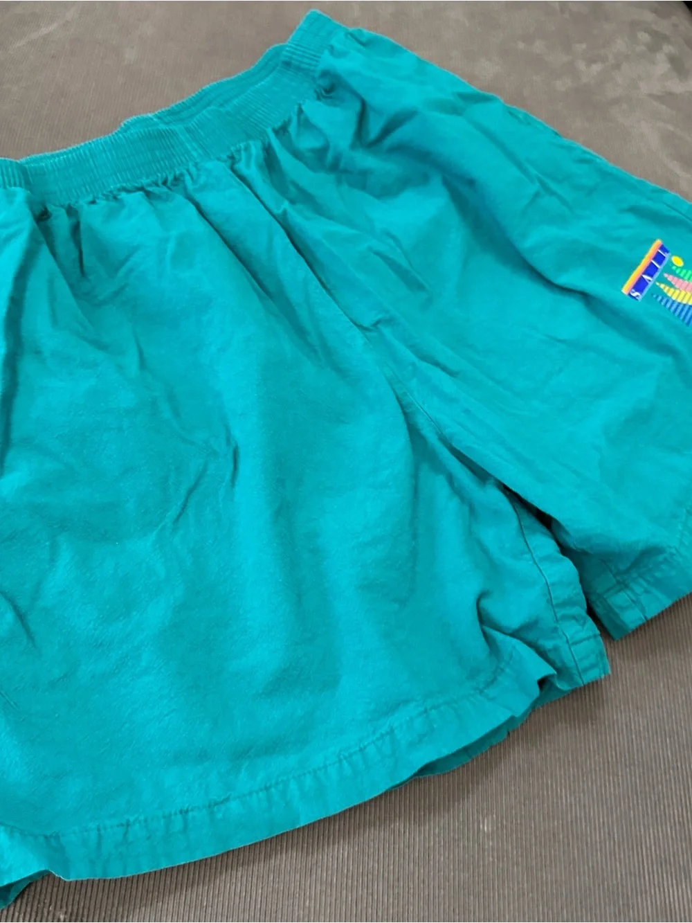 Kanan Banana Sail Cancun Mexico Teal Elastic Waist Shorts Large